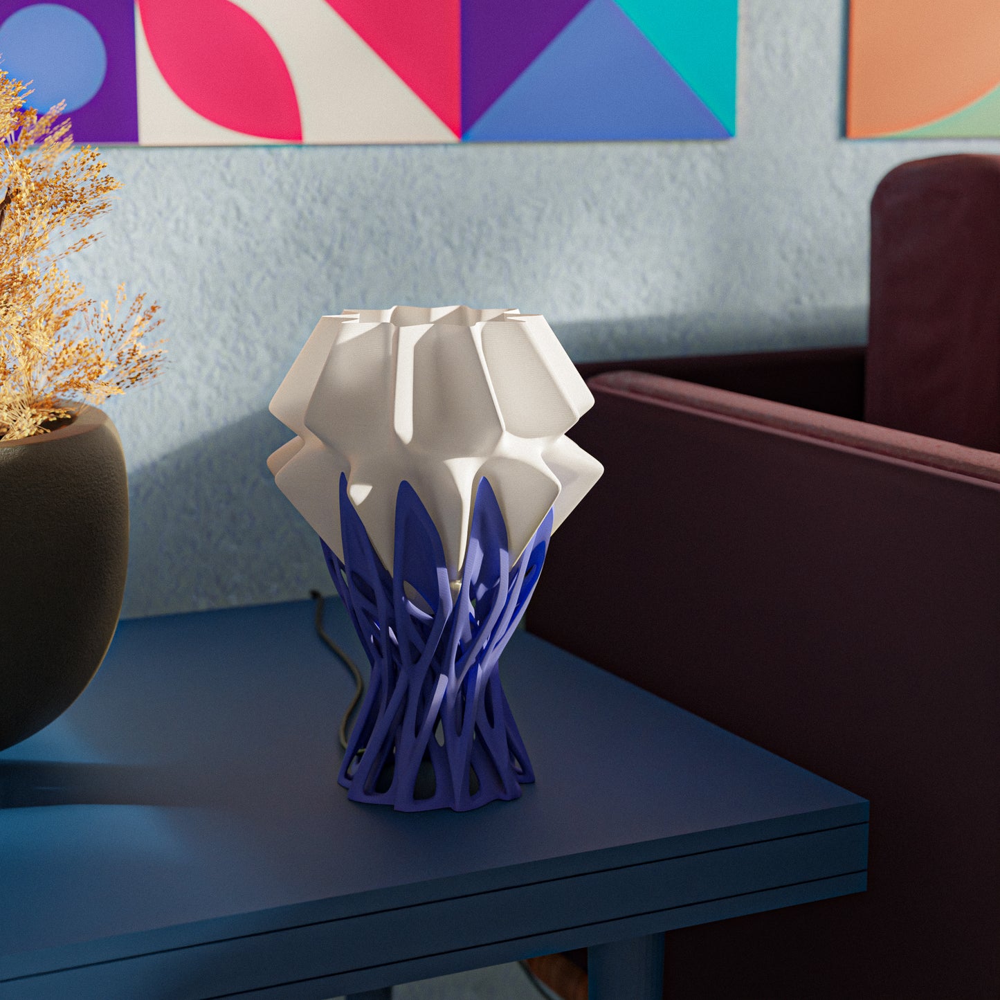 Nox Table Lamp – by kraken.stl | Organic Meets Geometric | 3D Printed Art Light
