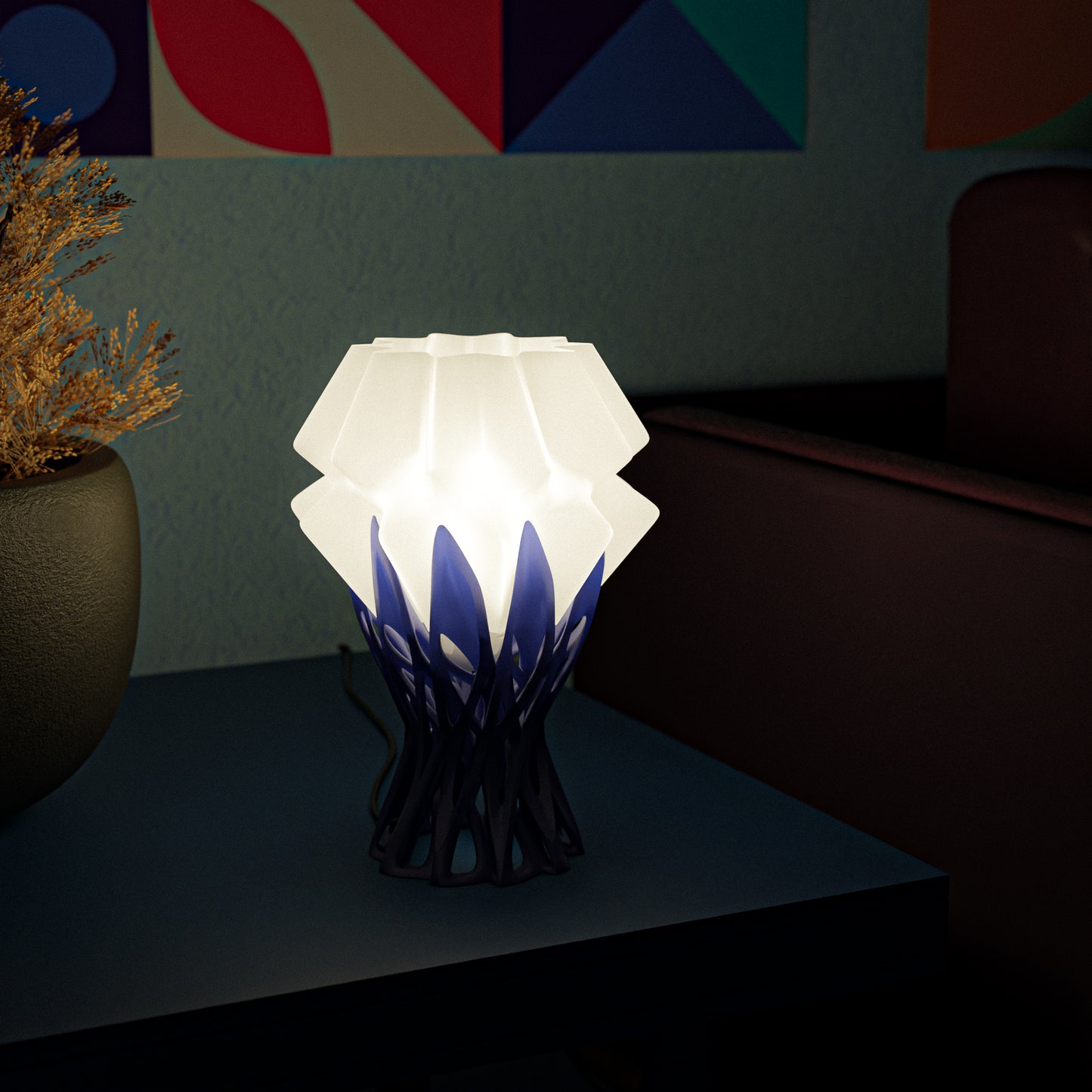 Nox Table Lamp – by kraken.stl | Organic Meets Geometric | 3D Printed Art Light